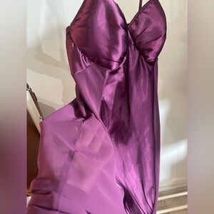 Long Purple Satin Slip Dress with Sheer Sides size Large